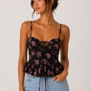 Флорален корсетен топ с банели и закачлив волан Chloe – снимка 6