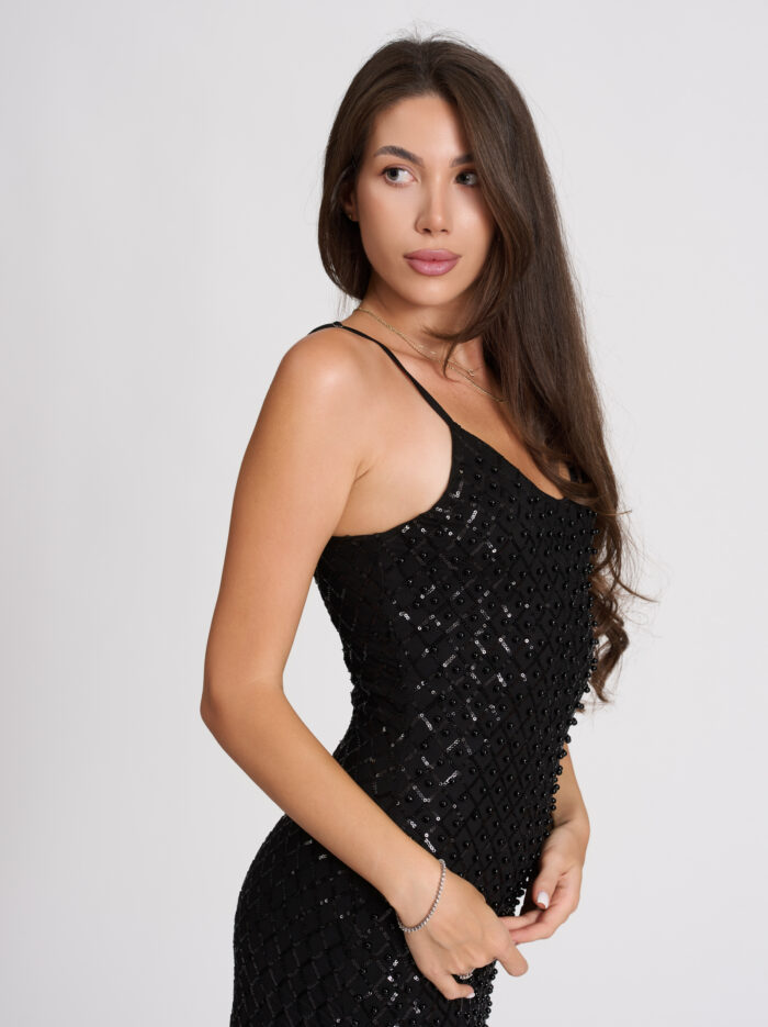 75D_6280 Черна рокля Livia с пайети – снимка 4