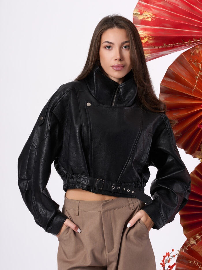 75D_7624 Късо кожено яке тип бомбър Aveline – снимка 5