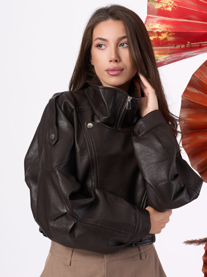 75D_7633 Късо кожено яке тип бомбър Aveline – снимка 2